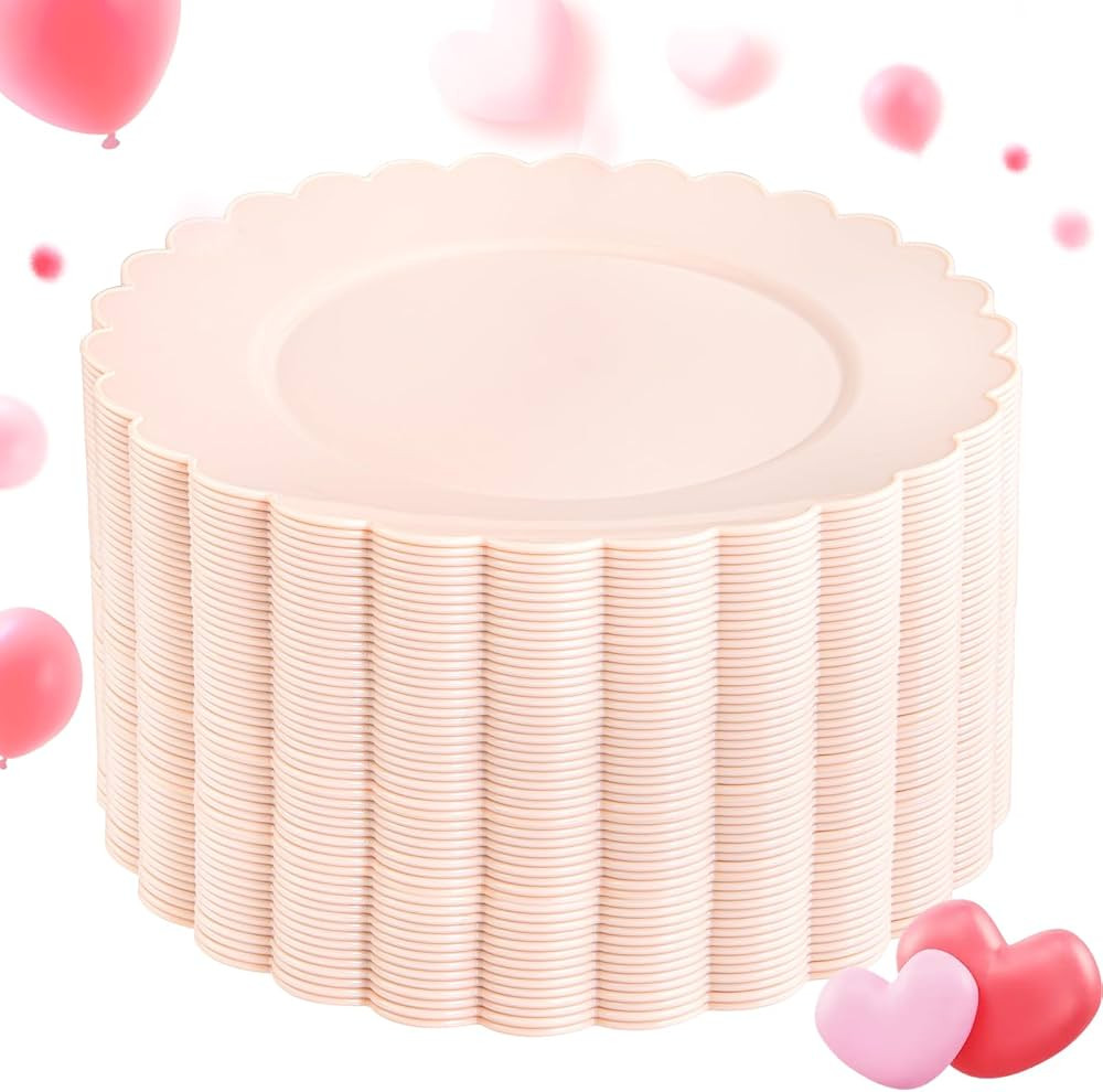 SUT 72-Count Pink Plastic Plates Disposable 10.25 Inch - Scalloped Edge Dinner Plates for Valenti... | Amazon (US)