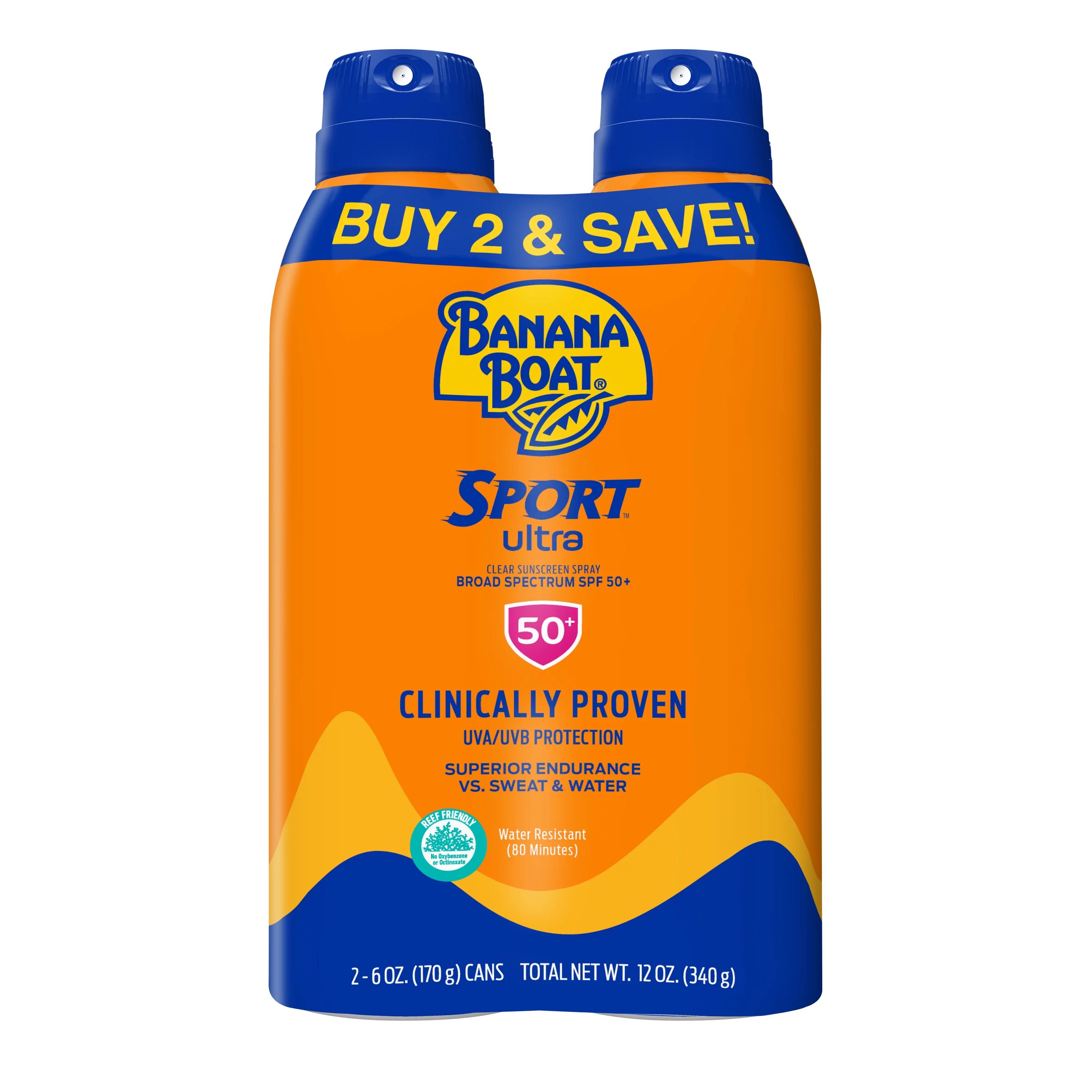 Banana Boat Sport Ultra Sunscreen Spray 12 Oz Twin Pack, SPF 50, Reef Friendly Sunblock, Superior... | Walmart (US)