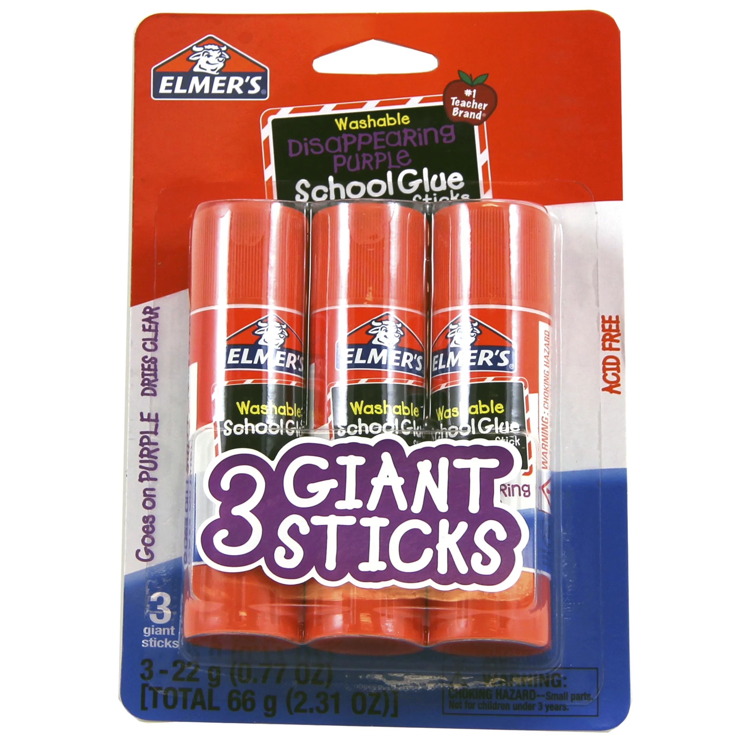 Elmer's Giant Disappearing Purple Washable School Glue Sticks, 3 Count - Walmart.com | Walmart (US)