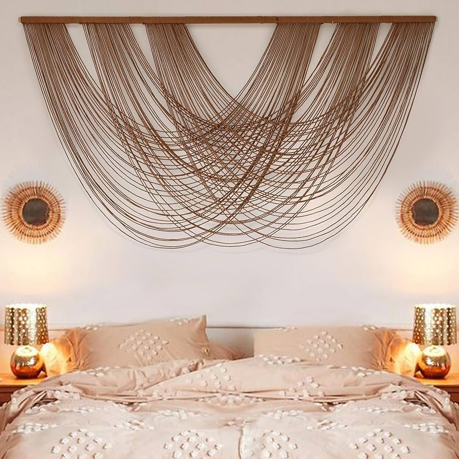 Large Macrame Wall Hanging Brown Die-Dyed 59.00" W x 31.00" L Boho Wall Decor Yarn Tapestry Craft... | Amazon (US)