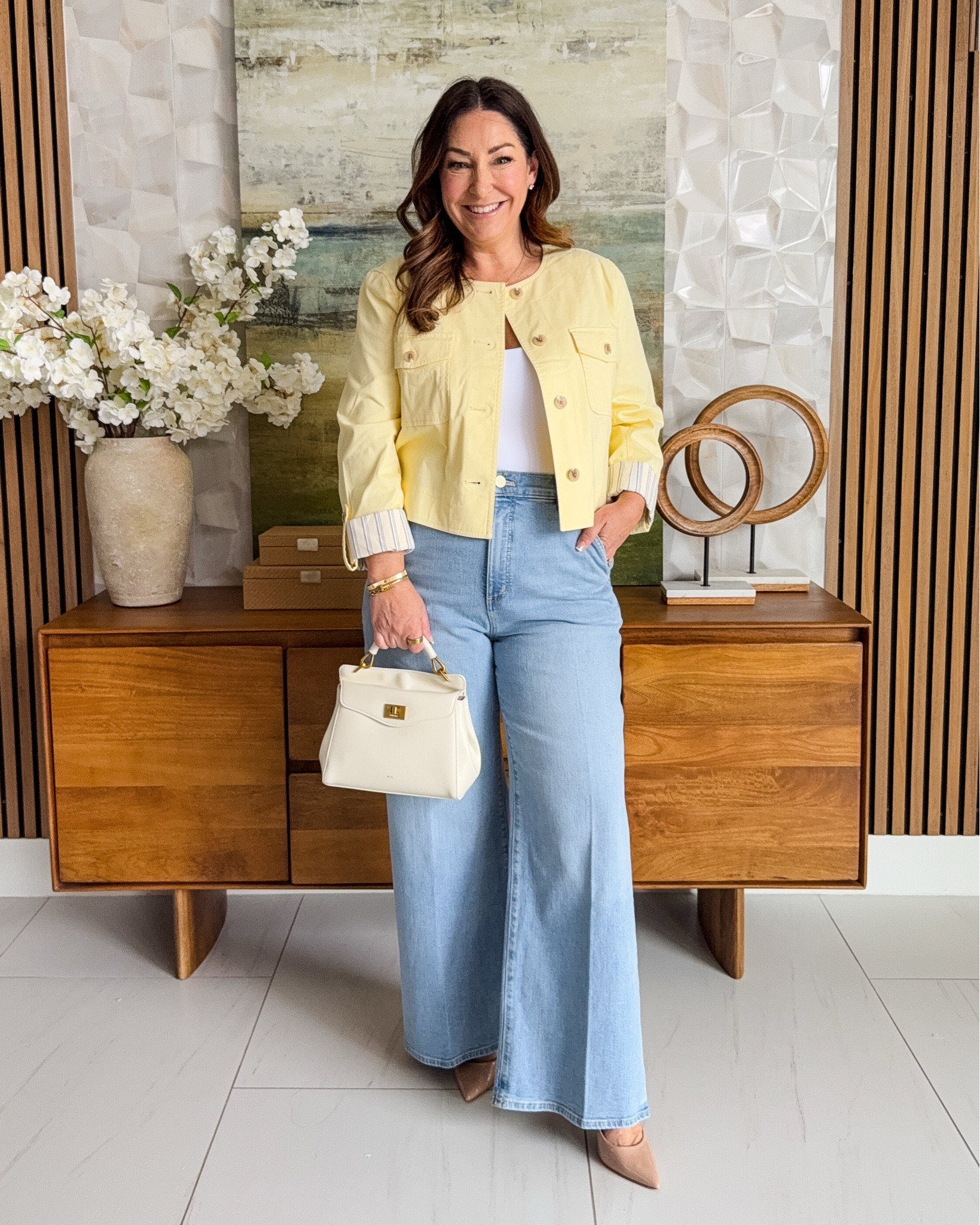 Spring workwear - wearing large in jacket, 12 in jeans, large inn bodysuit 

#LTKOver40 #LTKSeasonal #LTKMidsize