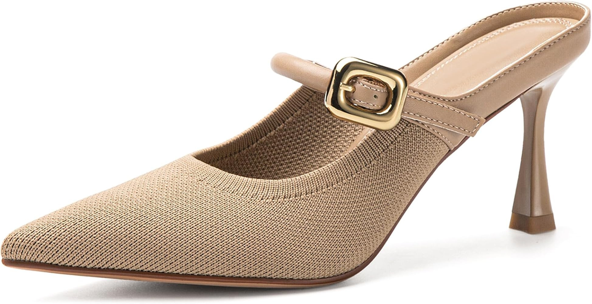 NEWBELLA Mousse FIT Women's Pointed Toe Heel Mules for Women Knit Heeled Sandals Mules Shoes | Amazon (US)