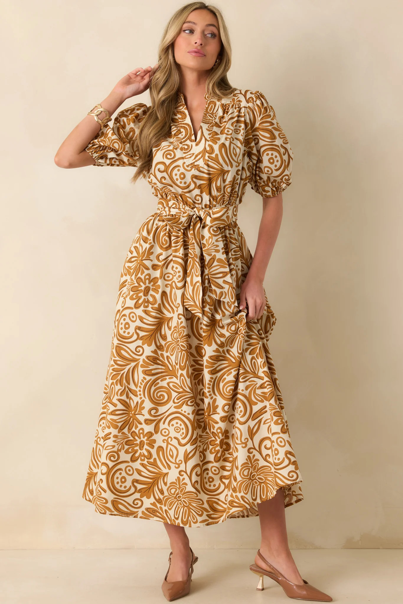 Only Getting Better Golden Yellow Multi Print Cotton Maxi Dress | Red Dress