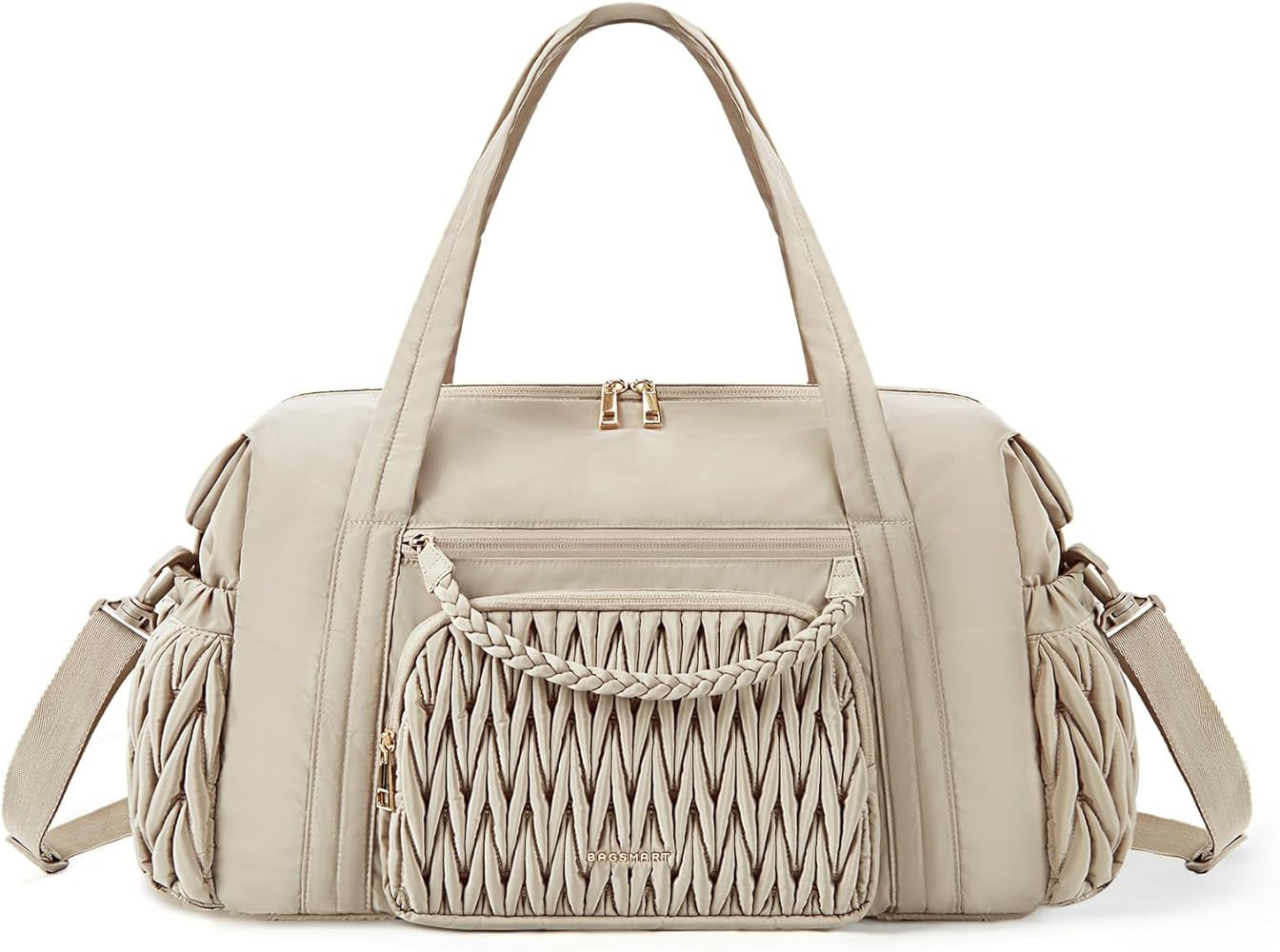 BAGSMART Quilted Duffle Bag for Women, Weekender Overnight Gym Travel Carry-On Bag, Camel | Amazon (US)