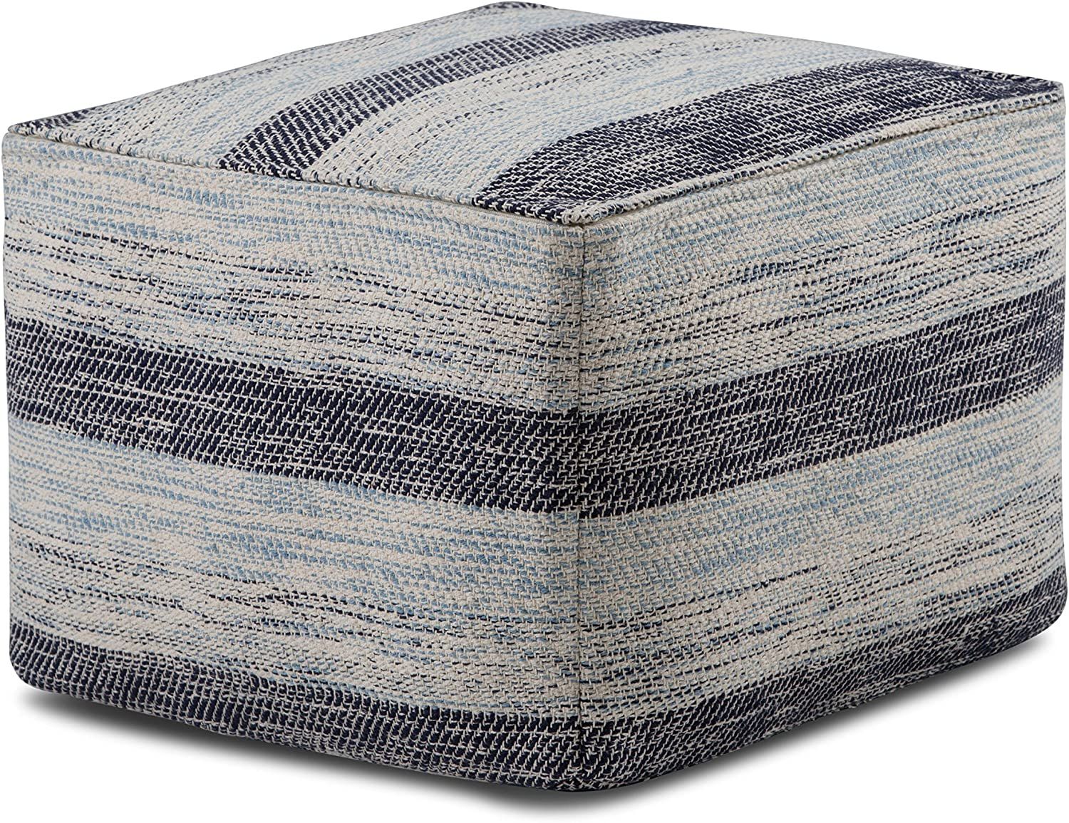 SIMPLIHOME Clay Square Pouf, Footstool, Upholstered in Patterned Blue Melange Hand Woven Cotton, ... | Amazon (US)