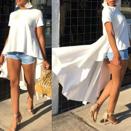 Pudcoco Fashion Womens Summer Casual Short Sleeve Tunic Tops Long Tail T-Shirt Blouse | Walmart (US)