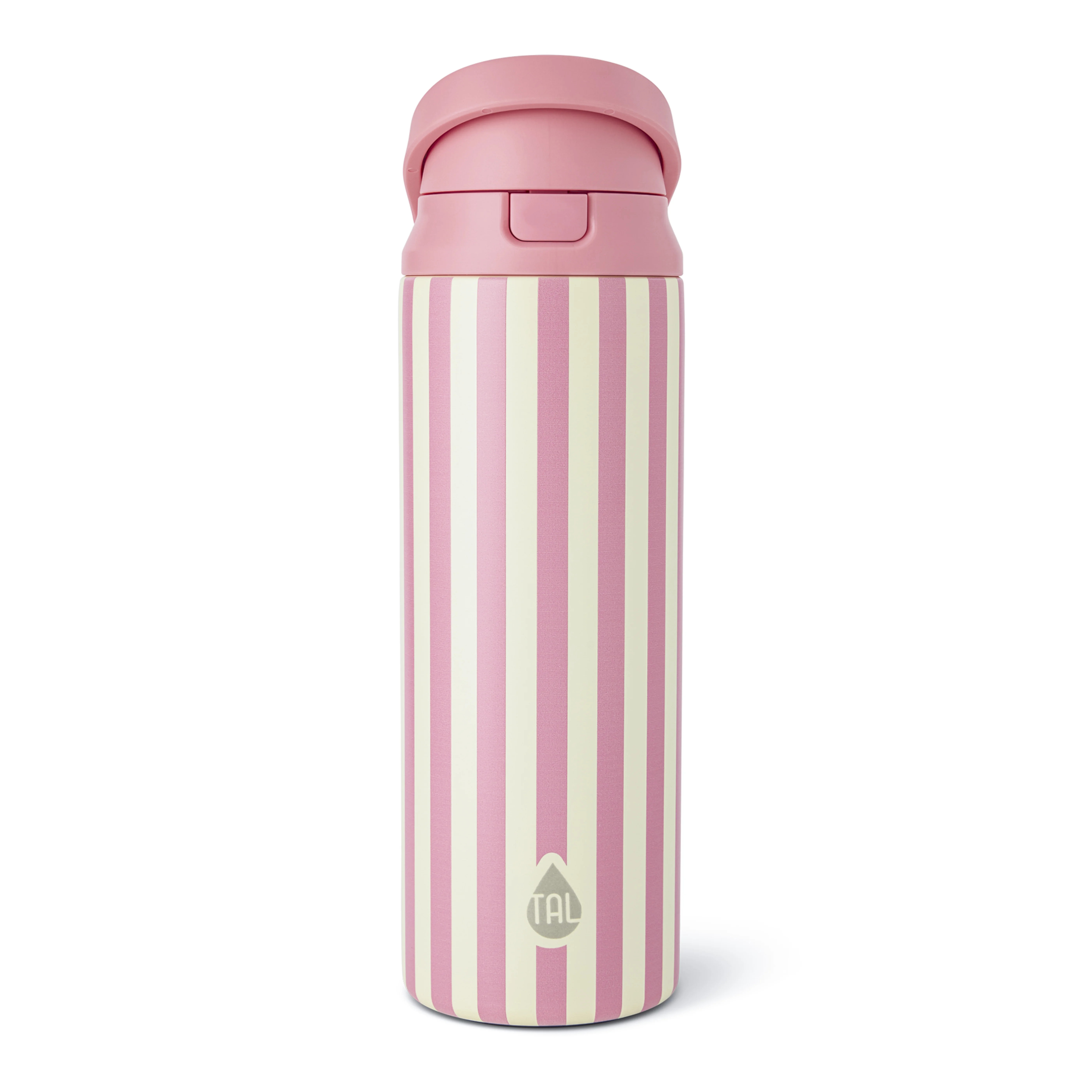 TAL 24oz Stainless Steel 2-in-1 Straw and Chug Water Bottle with Push Lid, Pink Stripes - Walmart... | Walmart (US)