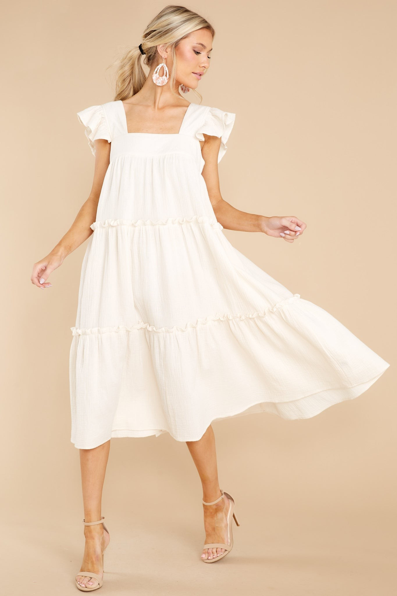 Let The Sun Beam Ivory Midi Dress | Red Dress 
