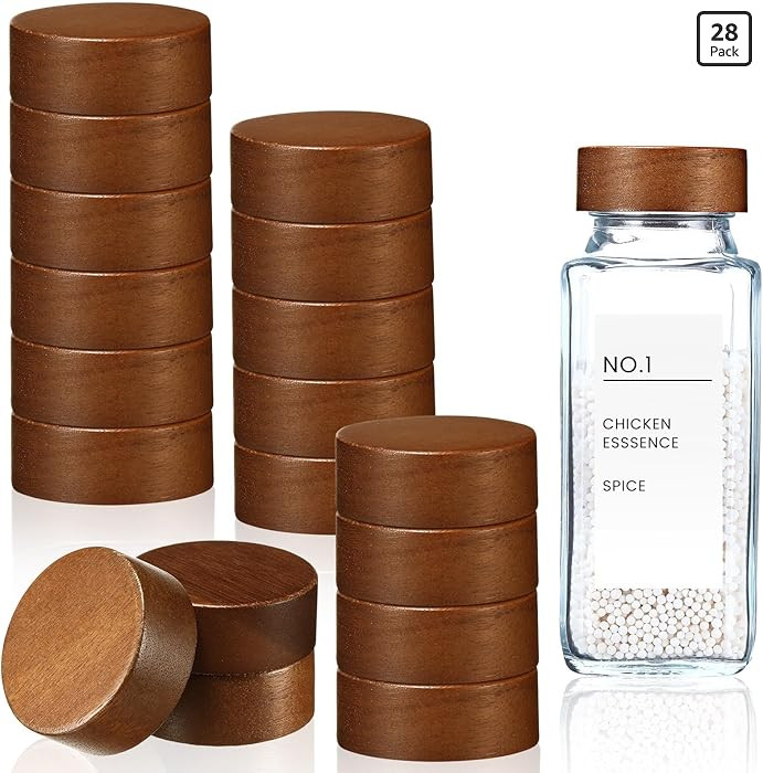 FillTouch 28 Pcs Wooden Lids for 4 oz and 8 oz Square Spice Jars Reusable Can Wooden Airtight Spi... | Amazon (US)