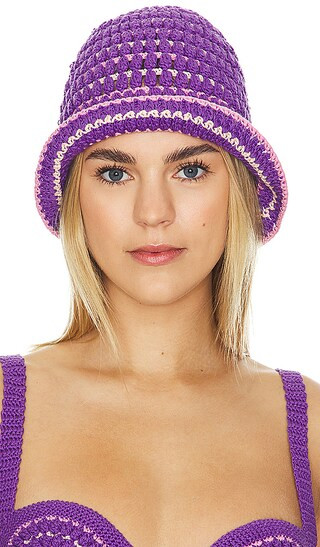 Mara Crochet Hat in Purple | Revolve Clothing (Global)