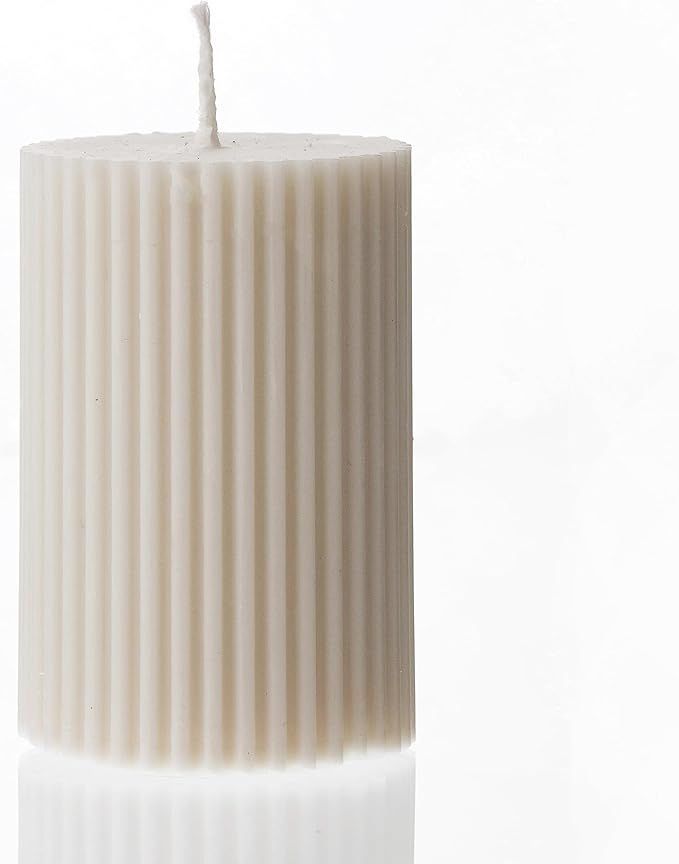 LAWA Roman Tall Ribbed Pillar Candle - Scented Soy Wax Stripped Dinner Candle | Classic Aesthetic... | Amazon (US)