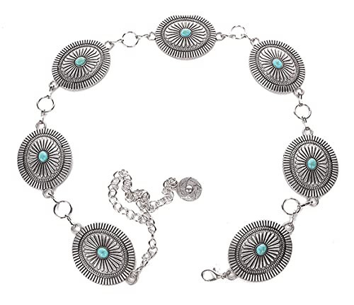 Wmannas Concho Belt for Women Turquoise Belt Western Chain Belt Turquoise Concho Silver Belt Western Cowgirl Chain Belts | Amazon (US)