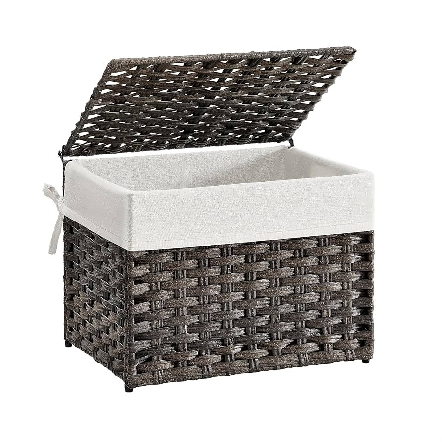 SONGMICS Storage Basket with Lid, 9.2 Gallon (35L) Storage Bin, Woven Blanket Storage Basket with... | Amazon (US)