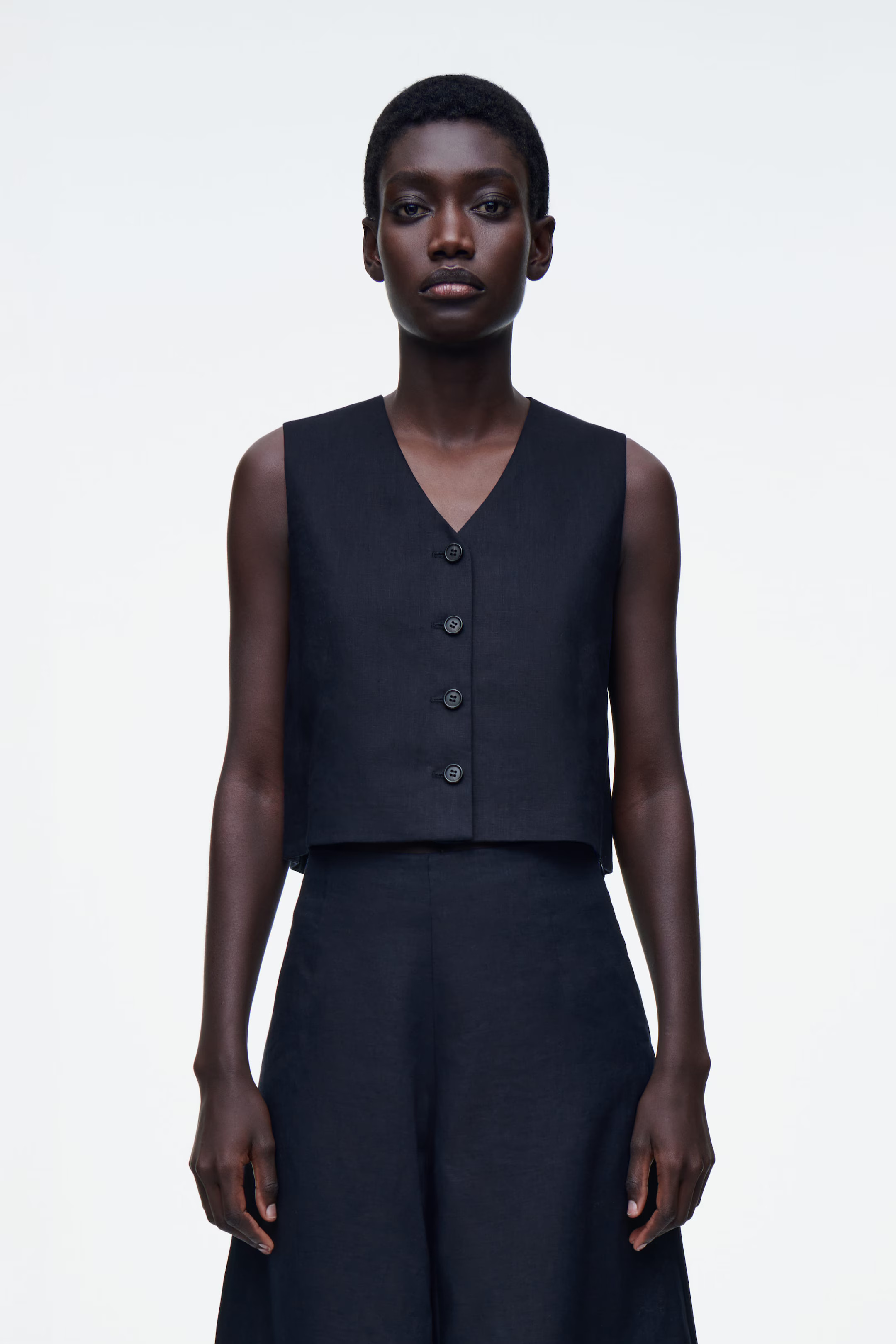 CROPPED LINEN WAISTCOAT - NAVY | COS UK