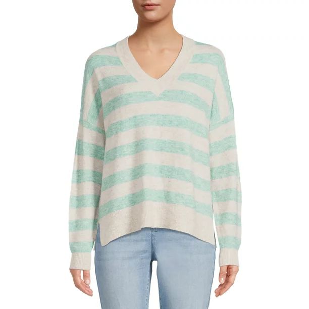 Dreamers by Debut Womens Oversized V-Neck Long Sleeve Pullover Sweater - Walmart.com | Walmart (US)