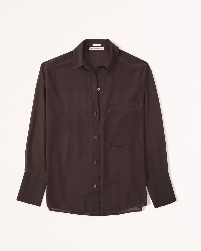 Women's Long-Sleeve Sheer Button-Up Shirt | Women's Clearance | Abercrombie.com | Abercrombie & Fitch (US)