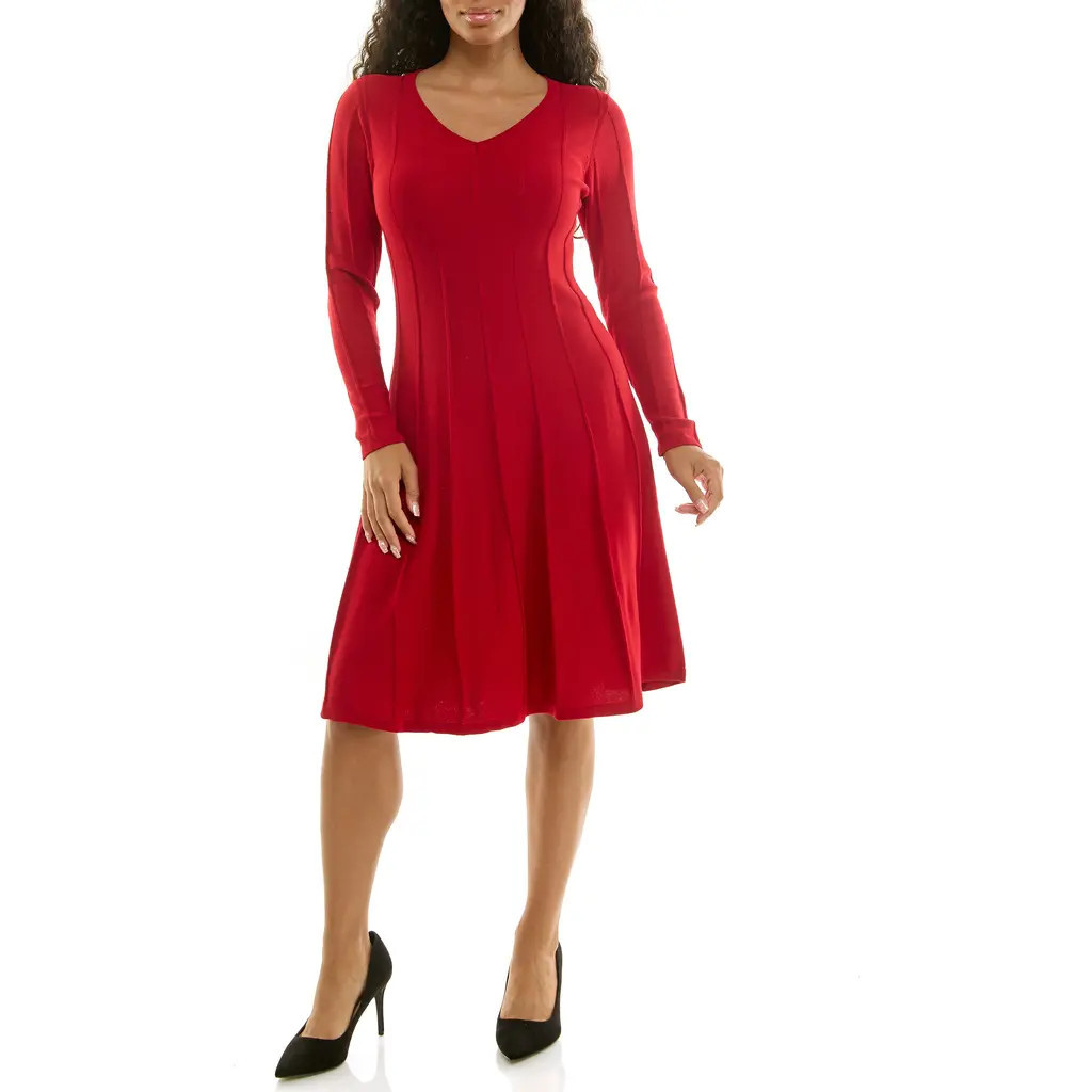 Nina Leonard Long Sleeve A-Line Sweater Dress in Red at Nordstrom Rack, Size Large | Nordstrom Rack