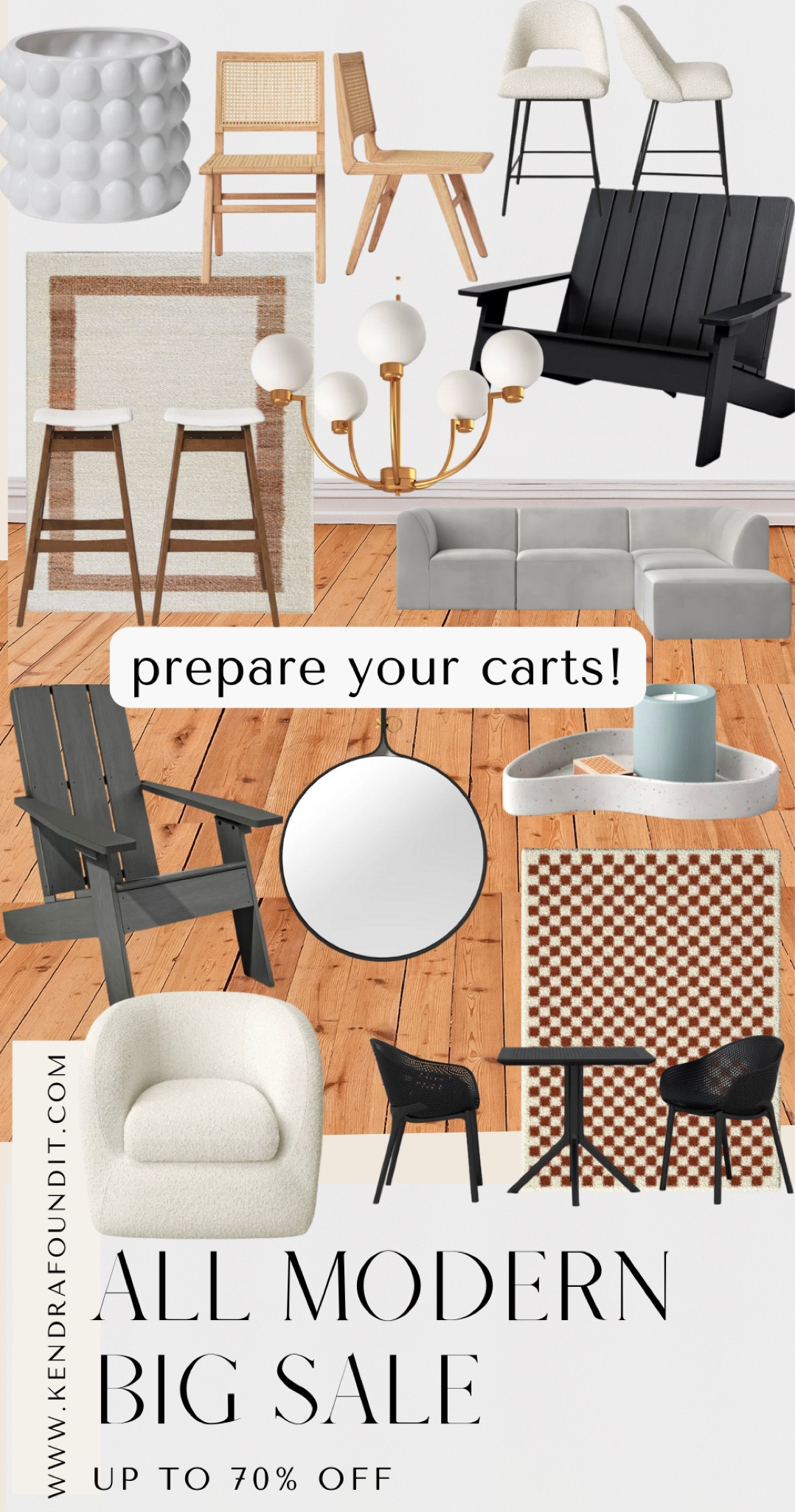 #allmodernpartner Get ready! It starts tomorrow! 🛒 Prepare your carts now to grab those deals. Here are the items that caught my eye  

Attention shoppers! @allmodern is having a Big Sale! No, really, that’s the name of it! And it’s happening from April 26-27th; everything you see here will be on sale up to 70% and will ship free. Prepare your carts now! 

If I had to pick a few star sale items (it’s so hard!), I would choose the upholstered boucle swivel barrel chair, the frosted glass and gold chandelier, and the checkered rug. 🛒
 
#allmodern #modernbedroom #bedroom #patio #outdoor #minimalist #minimalisthome #couch #sofa #diningchairs #stools #boucle #bench #backayrd #bed #sale #lighting #mcm #seating #modern #moderntraditonal #modernhome #decorinspo #homedecor #decorating #rug #sidechair #tablelamp.  Neutral side chair. Neutral accent chair. Modern bedroom.  Sale items. Affordable home decor.  Affordable furniture. Decorating on a budget. Room redo. Bedroom update. Bedroom refresh. Patio furniture. Backyard furniture. Patio set. Mid-century modern furniture.  Mid-century modern. Minimalist style. Minimalist bedroom. Minimalist home decor. Sale alert. Adirondack chair. 

#LTKsalealert #LTKunder50 #LTKhome