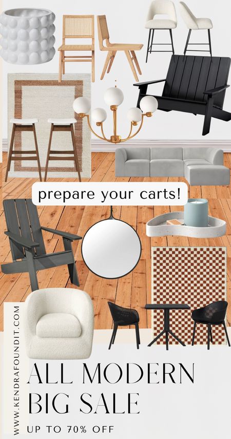#allmodernpartner Get ready! It starts tomorrow! 🛒 Prepare your carts now to grab those deals. Here are the items that caught my eye  

Attention shoppers! @allmodern is having a Big Sale! No, really, that’s the name of it! And it’s happening from April 26-27th; everything you see here will be on sale up to 70% and will ship free. Prepare your carts now! 

If I had to pick a few star sale items (it’s so hard!), I would choose the upholstered boucle swivel barrel chair, the frosted glass and gold chandelier, and the checkered rug. 🛒
 
#allmodern #modernbedroom #bedroom #patio #outdoor #minimalist #minimalisthome #couch #sofa #diningchairs #stools #boucle #bench #backayrd #bed #sale #lighting #mcm #seating #modern #moderntraditonal #modernhome #decorinspo #homedecor #decorating #rug #sidechair #tablelamp.  Neutral side chair. Neutral accent chair. Modern bedroom.  Sale items. Affordable home decor.  Affordable furniture. Decorating on a budget. Room redo. Bedroom update. Bedroom refresh. Patio furniture. Backyard furniture. Patio set. Mid-century modern furniture.  Mid-century modern. Minimalist style. Minimalist bedroom. Minimalist home decor. Sale alert. Adirondack chair. 

#LTKsalealert #LTKunder50 #LTKhome
