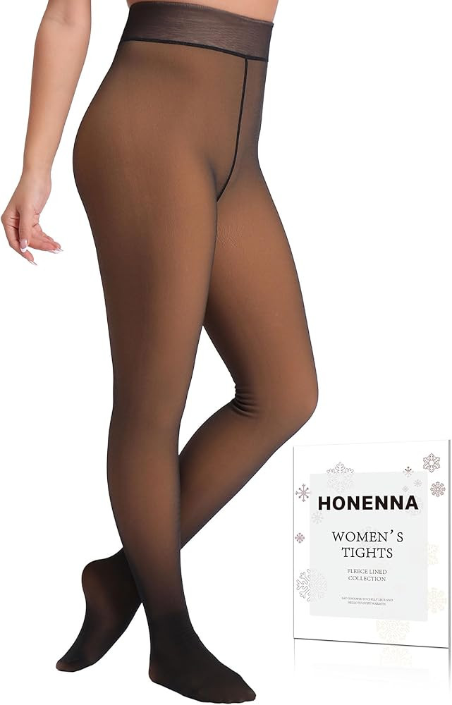 HONENNA 5 Skin Colors Fake Translucent Fleece Lined Tights, Winter Thermal Pantyhose for Women un... | Amazon (US)
