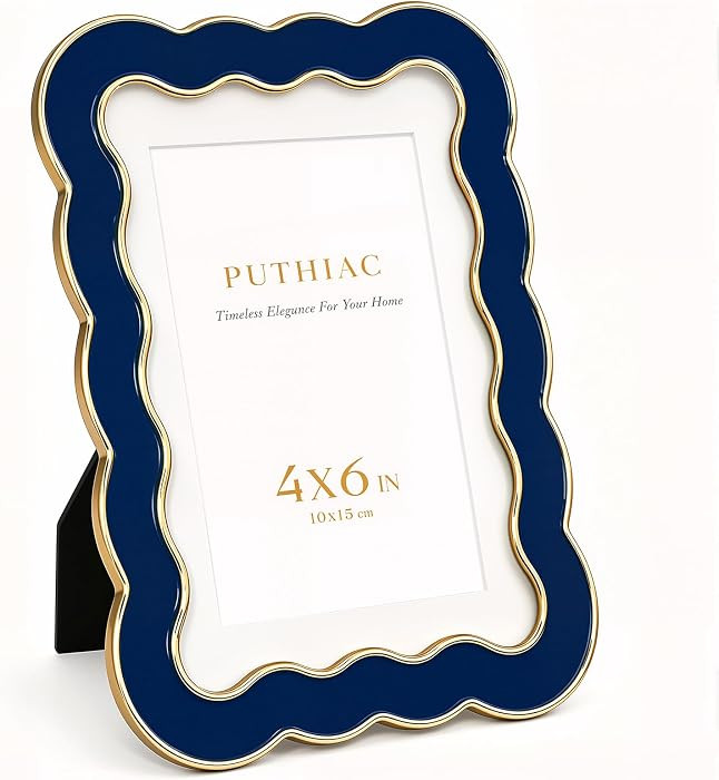 4x6 Scalloped Wavy Metal Picture Frame, Gold Edge, Midnight Navy | Amazon (US)