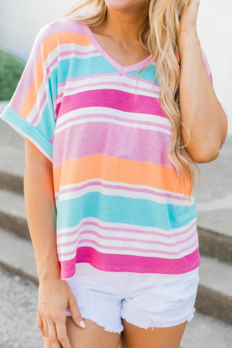 Don't Give In Striped Blouse Pink/Orange FINAL SALE | The Pink Lily Boutique