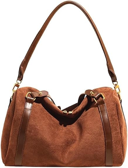 Women's Faux Suede Crossbody Bag Trendy Retro Boston Bowler Hobo Purse Shoulder Satchel for Work ... | Amazon (US)