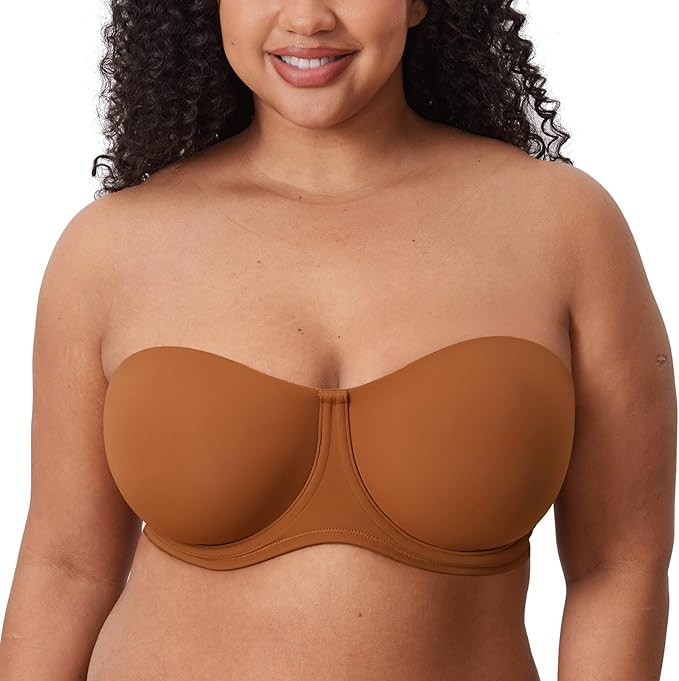DELIMIRA Confishape Strapless Bras for Women - Full Coverage Plus Size Bandeau Underwire Unlined ... | Amazon (US)