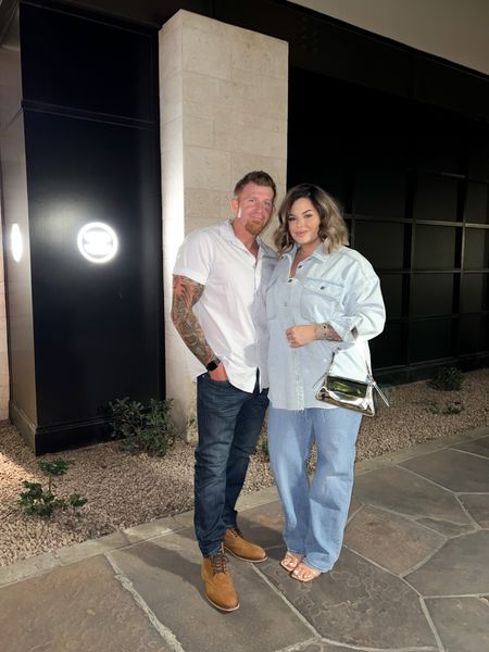 Couples OOTN 
His top L Tall 
His jeans 34x32
My jeans 31/12L 
My Shacket is sold out linked similar.
My bag is Zara can’t link here 
Heels I love ! So comfy to walk in low heel .
#denimondenim #levis #oldnavy #mensfashion #couplesoutfit #denim #shacket #abercrombie 

#LTKmens #LTKfamily #LTKFind