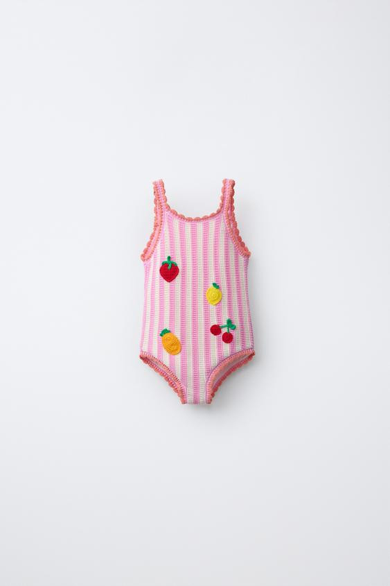 1-6 YEARS/ FRUIT & STRIPE CROCHET KNIT SWIMSUIT | Zara US