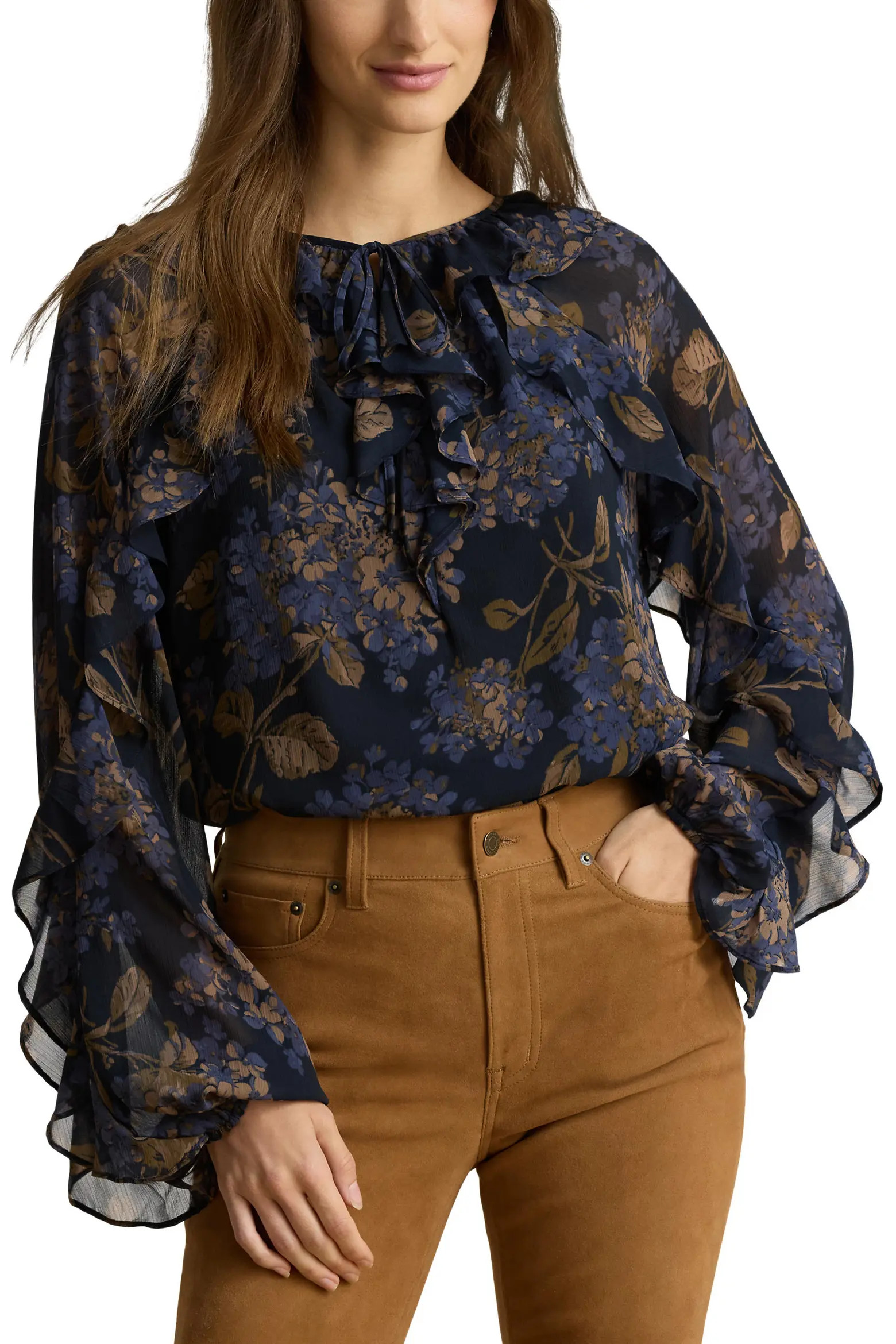 Lauren Ralph Lauren Floral Print Ruffle Trim Blouse (Women) | Nordstrom | Nordstrom