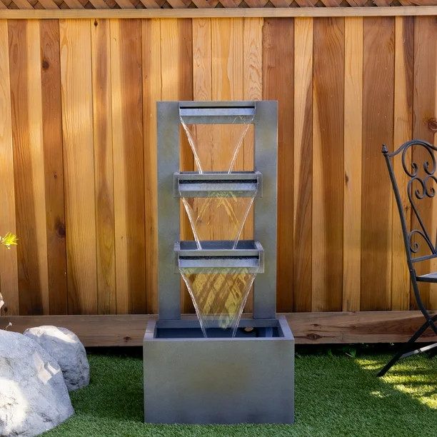 Alpine Corporation Outdoor 4-Tier Modern Industrial Metal Waterfall Electric Fountain | Walmart (US)