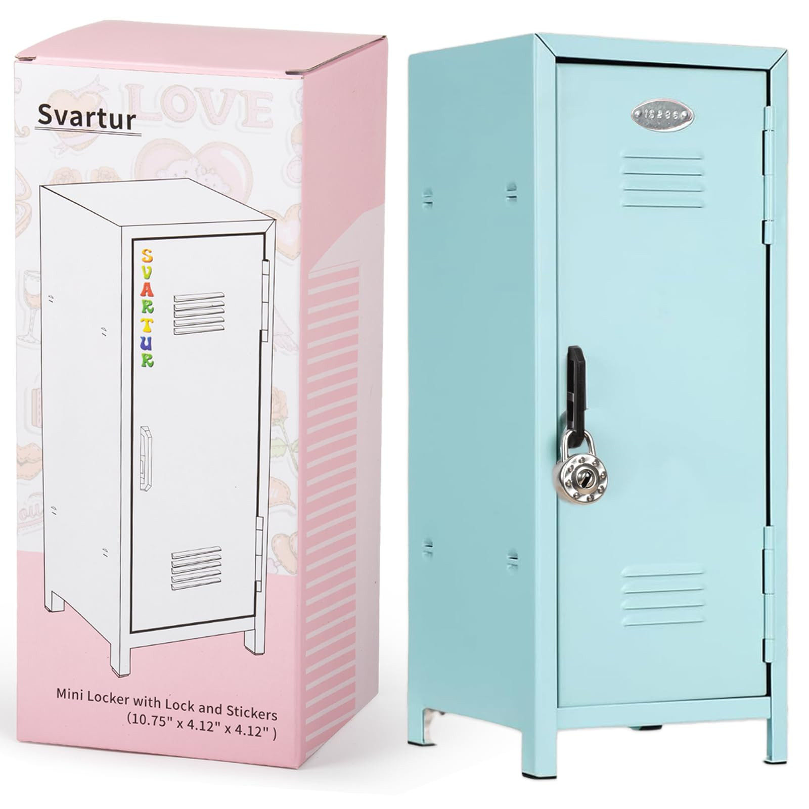 Svartur Mini Locker with Lock & Keys, Stickers, Metal Small Locker for Desktop, Girls Lockbox Des... | Amazon (US)