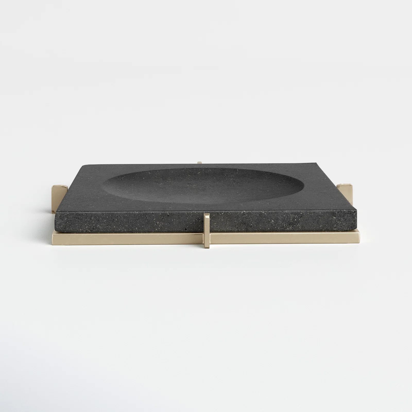 AllModern Square Marble Tray with Metal Base, Decorative Serving Set, Black and Gold, 12 L x 12 W... | Wayfair North America