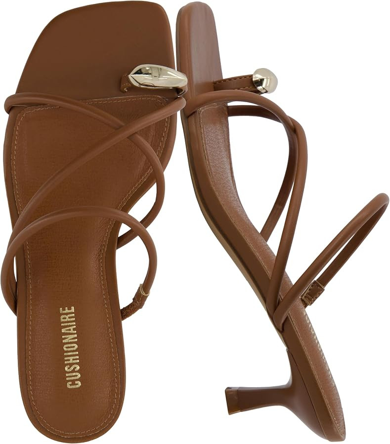 CUSHIONAIRE Maui Strappy Womens Sandals with Kitten Heels \u2013 Vegan Leather Slip On Dress Sand... | Amazon (US)