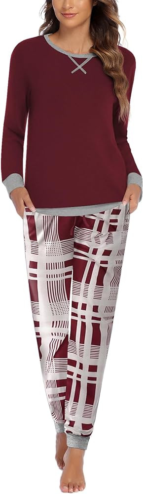 Ekouaer Pajamas Set for Women Long Sleeve Crew Neck Comfy Pjs Lounge Sets With Pockets | Amazon (US)