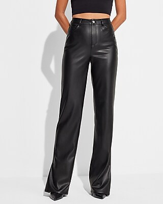 Express X Simon Spurr Super High Waisted Faux Leather Straight Pant | Express