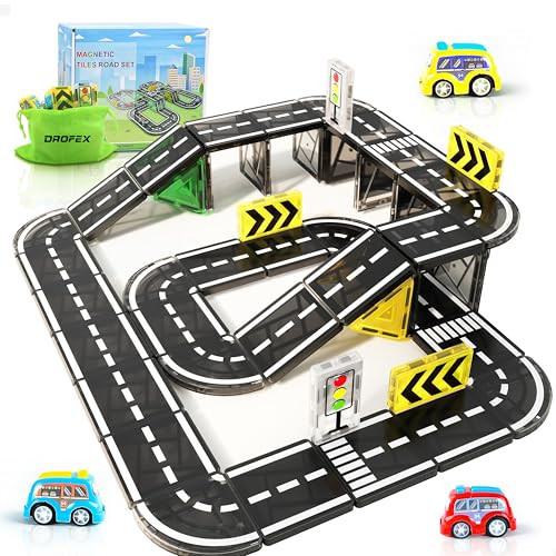 Drofex 42pcs Magnetic Tiles Road, Magnetic Building Blocks City Construction Toys for 3+Year Old Boys Girls, Kids Montessori Toys for Toddler, STEM Learning Gifts | Amazon (US)