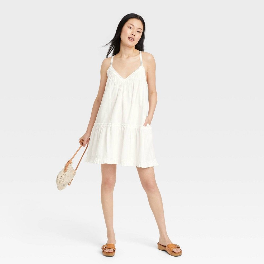 Women's Sleeveless Short Pintuck Dress - Universal Thread White XL | Target
