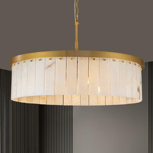 32" Alabaster Drum Chandelier, Modern Marble 8-Light Fixture over Table | Amazon (US)