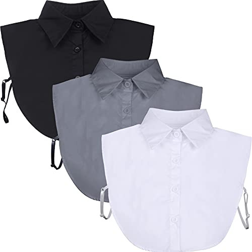 SATINIOR 3 Pieces Fake Collar Women Detachable Dickey Blouse Half Shirts Collar(Medium,White, Black and Gray) | Amazon (US)