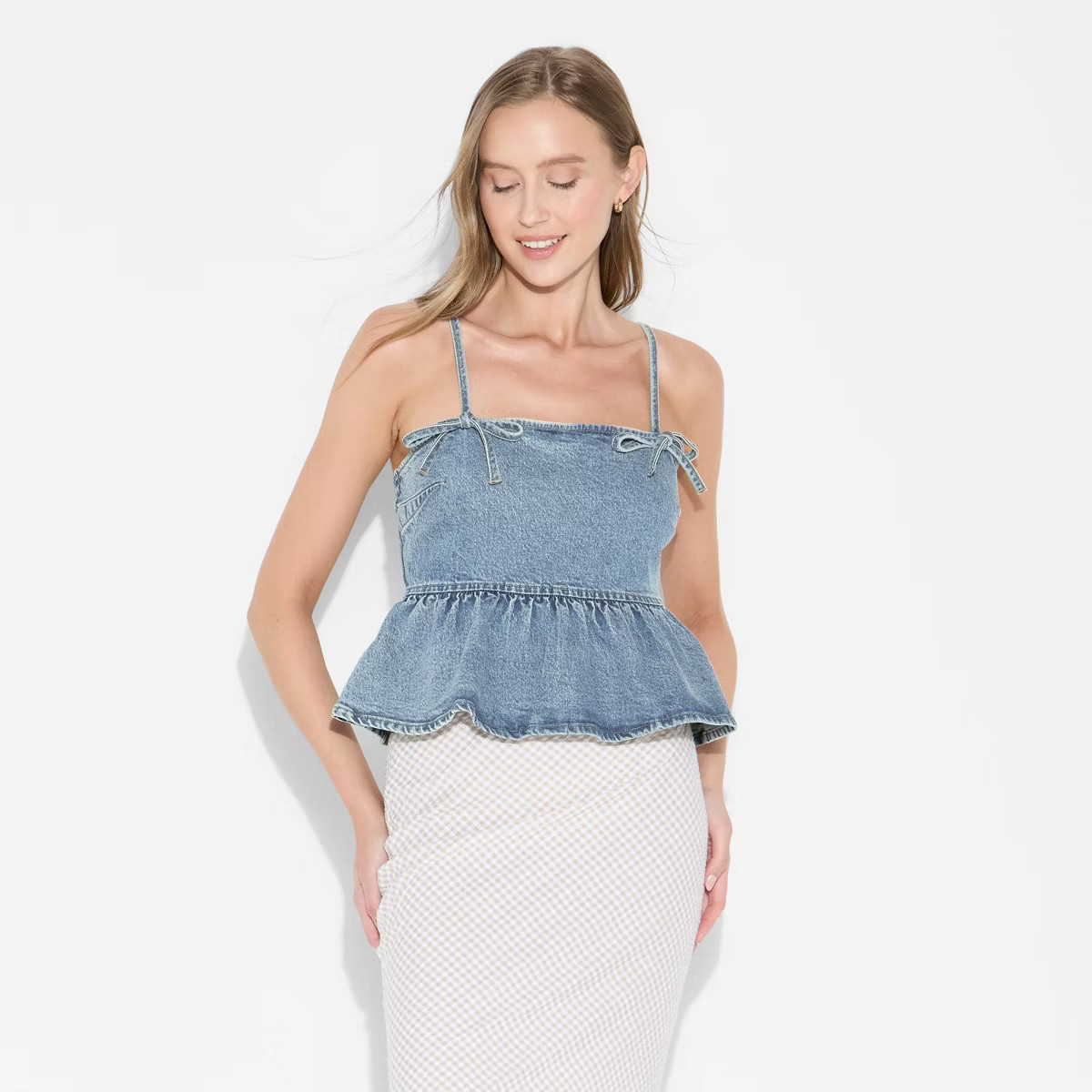 Women's Denim Peplum Tank Top - Wild Fable™ Light Wash XS | Target