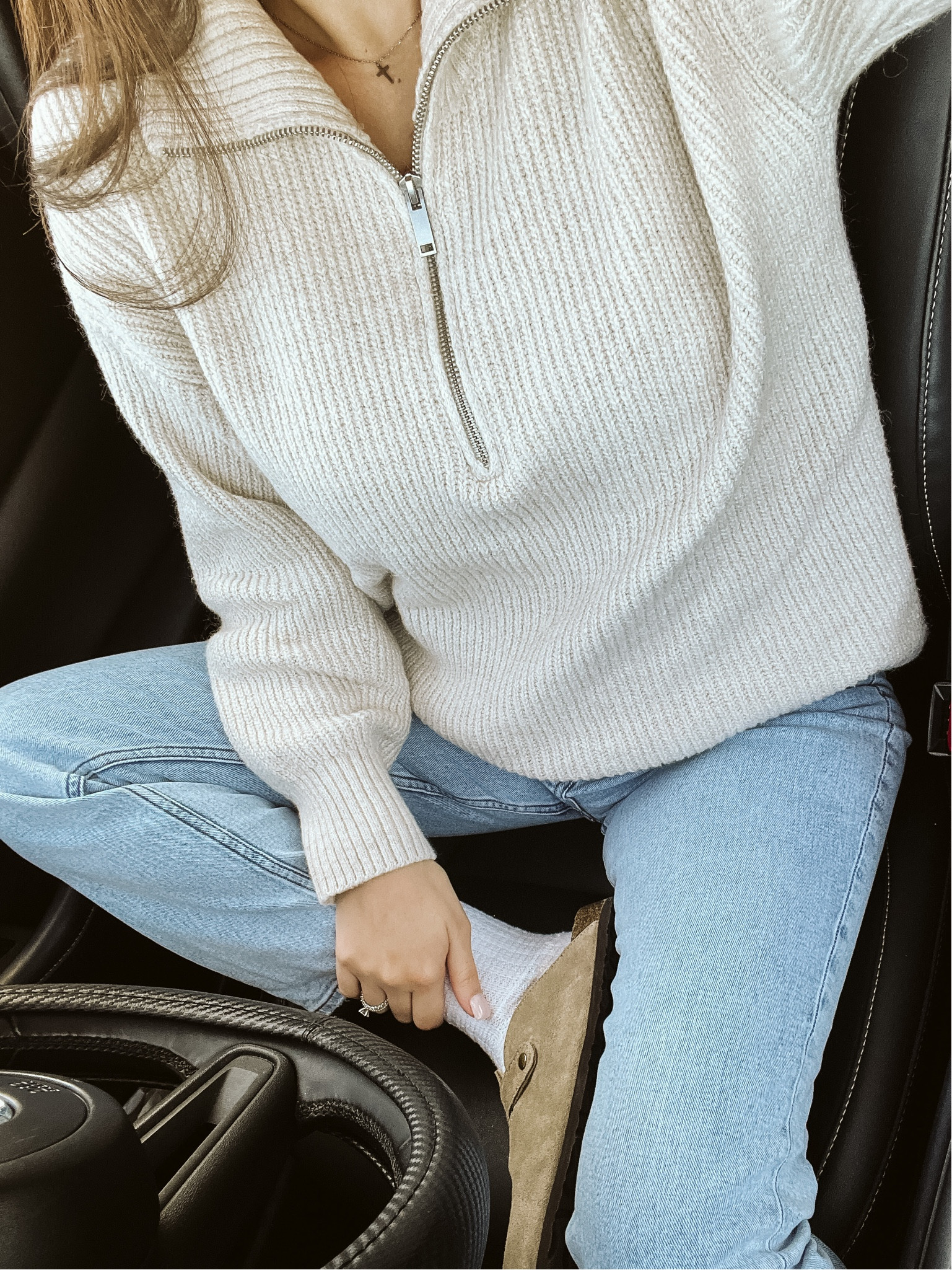 love this sweater so much that i just ordered it in two other colors! 😍 • cozy modest fall transitional outfit | fall clothing inspo | fall style | women mom outfit idea | trendy outfit | ribbed half zip sweater | abercrombie jeans | boston clogs | birkenstock dupe | cold weather outfit | winter outfit | postpartum outfit ideas | comfy casual running errands outfit

#LTKSeasonal #LTKunder100 #LTKfit