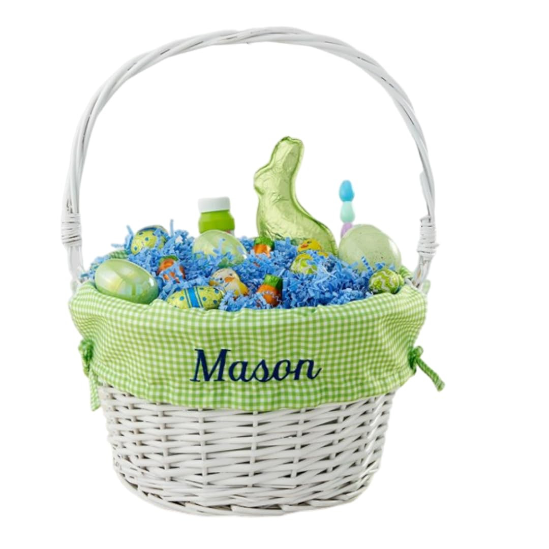 Personalization Universe Personalized Classic White Easter Basket – Embroidered Green Checkered... | Amazon (US)