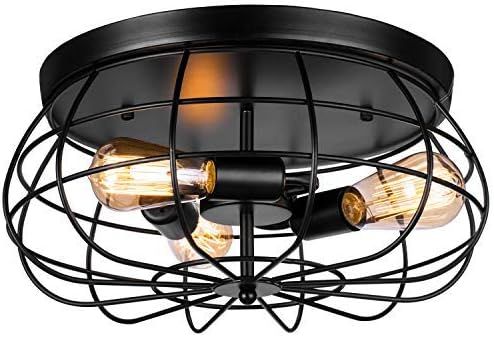 Vintage Semi Flush Mount Ceiling Light, Elibbren E26 Industrial Metal Cage Ceiling Light Fixture ... | Amazon (US)