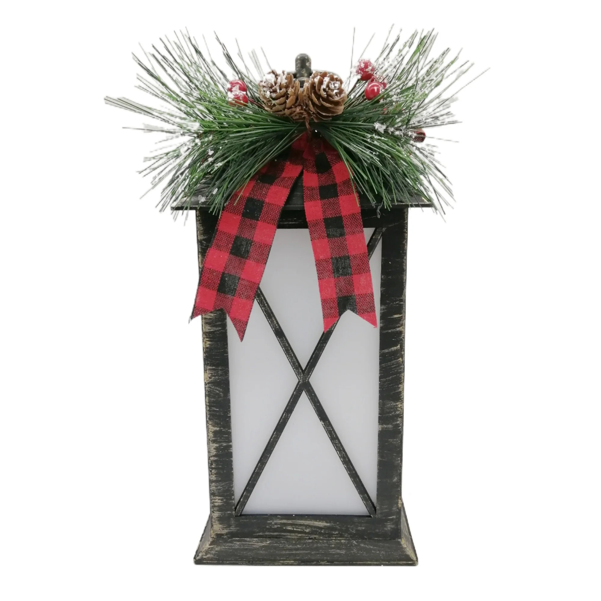 Flame Glow Christmas 12-inch Plastic LED Lantern, Black with Copper - Walmart.com | Walmart (US)