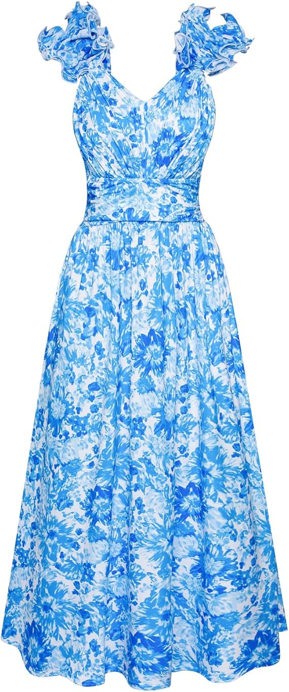 GRACE KARIN 2025 Women's Summer Floral Print Dress Sleeveless Casual Flowy Sundress A Line Ruffle... | Amazon (US)