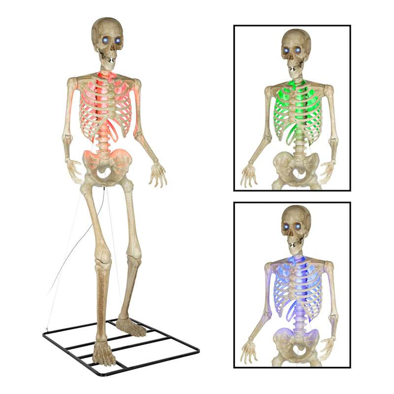 10ft Giant Color Changing Posable Skeleton with Realistic LED Eyes | At Home