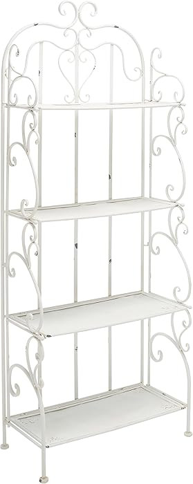 SAFAVIEH Outdoor - Tyrique Antique White Victorian Wrought Iron 4-Tier Shelf Unit, Metal Plant St... | Amazon (US)