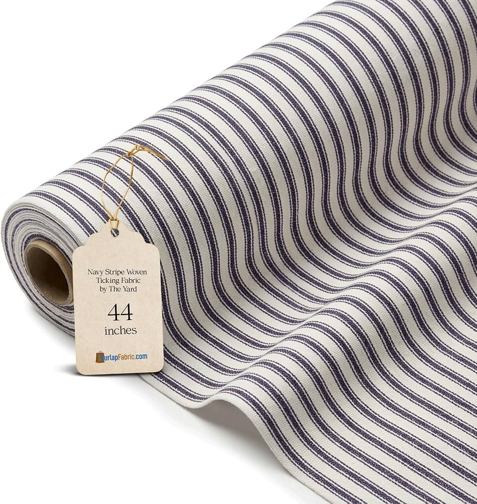 Navy Woven Ticking Fabric 100% Cotton - 44/45" Wide Ticking Stripe Fabric by The Yard - Ideal for... | Amazon (US)